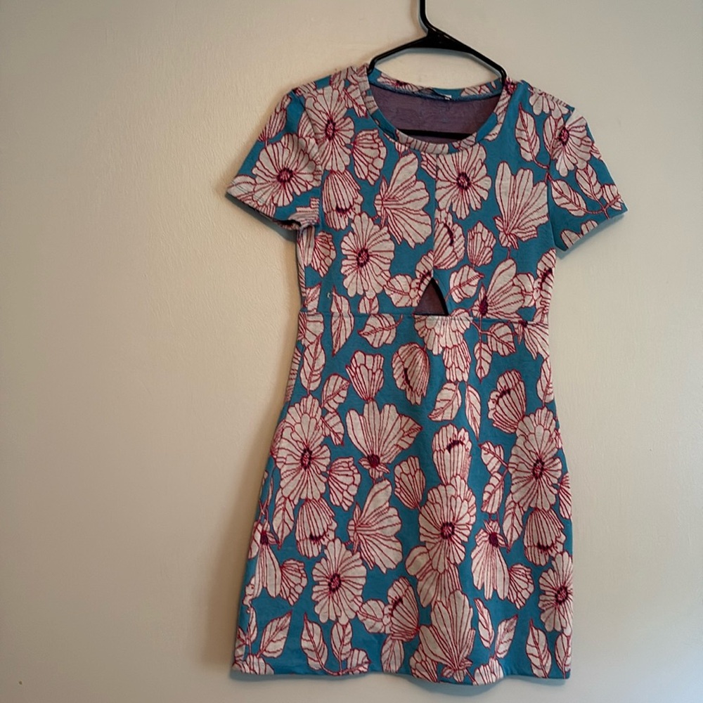 ZARA Dress, mini, size small, blue, pink & white flowers, beautiful